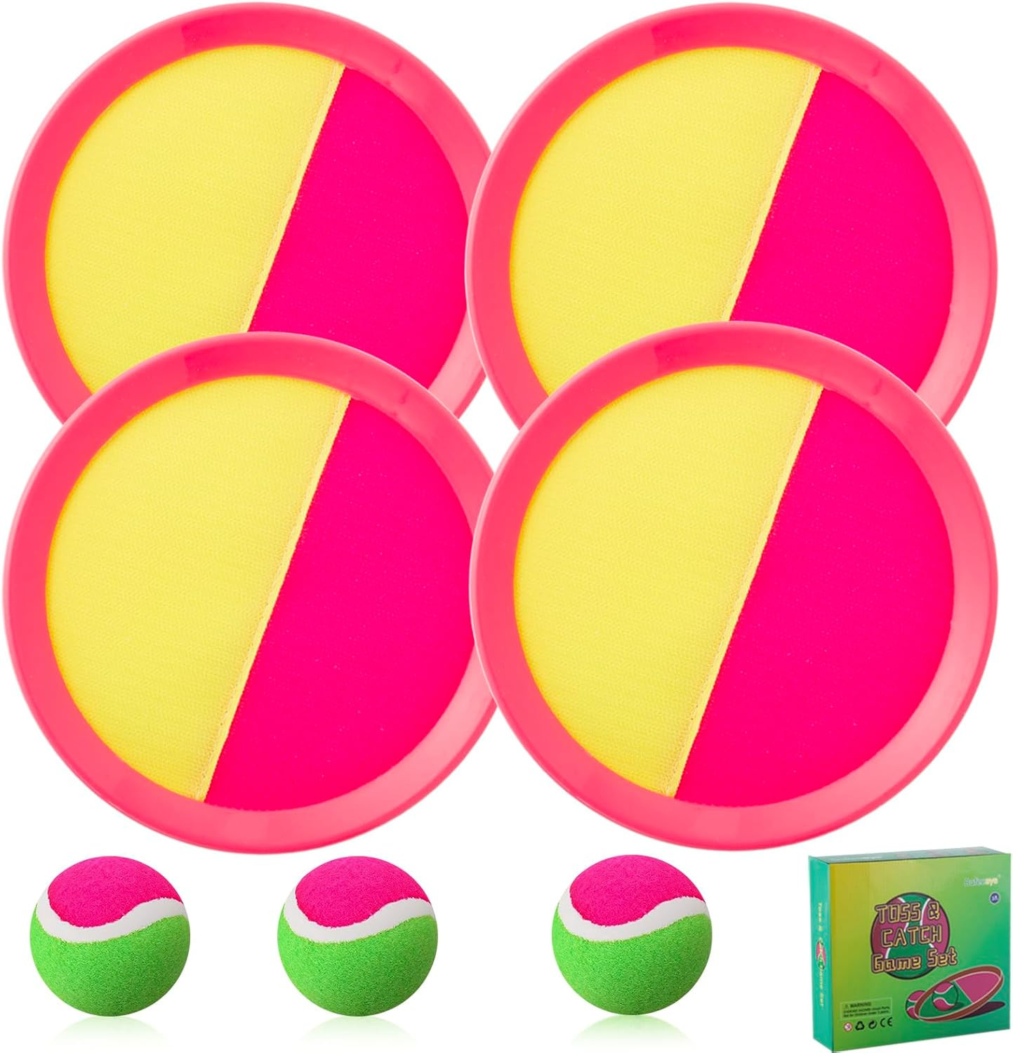 Beach Games, Outdoor Toys for Kids Ages 4-8, Toss and Catch Ball Set, with 4 Pad