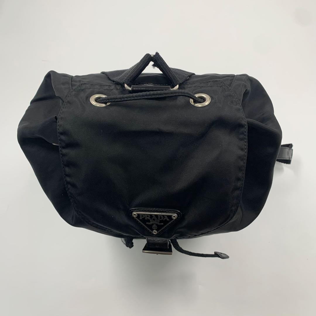 Prada Backpack Drawstring Triangle Logo Nylon Bla… - image 5