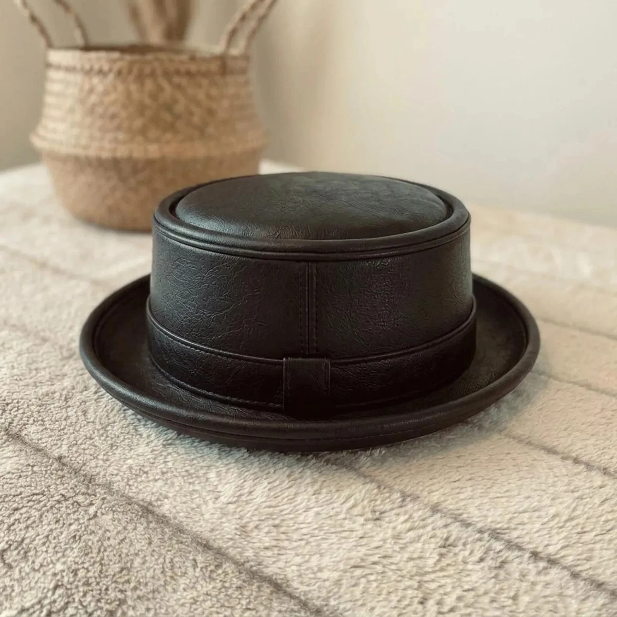 Sombrero de cuero para pastel de cerdo clásico de ala redonda sombrero unisex vintage estilo Fedora sombrero