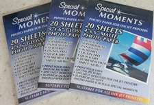 Lot of 3 Packs  4"x6" Photo Paper Special Moments Glossy 20 Sheets Per Pack = 60