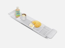 Bathtub Plastic Caddy Bath Bridge Tray Rack Extendable-Bathroom Shelf Organiser
