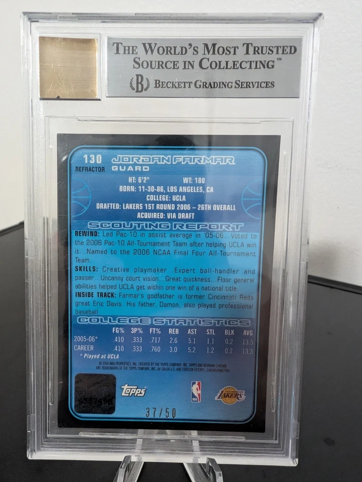 2006 07 Bowman Chrome Jordan Farmar Gold Refractor RC Auto Lakers Bruins BGS 9 - Image 2 of 2
