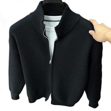 Zip Up Solid Color Cardigan Stand Collar Knit Coat for Men  Women
