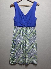 HD In Paris Anthropologie Anthro Style Blue Fit Flare Dress Geometric US 4