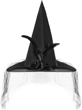 JXITON Halloween Witch Hat Women Witches Hat with Veil for Women Halloween