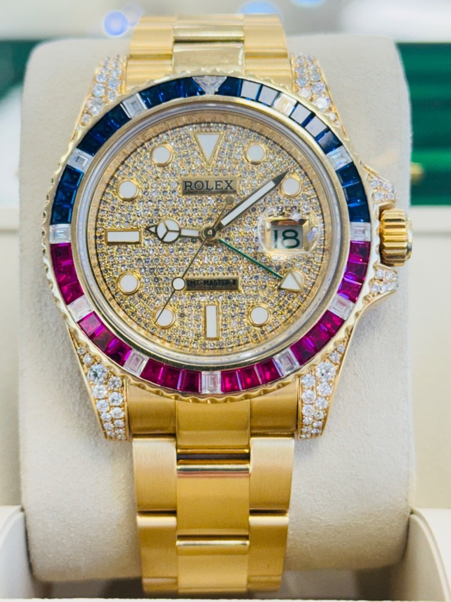 ゴールドセット‼︎ Rolex GMT-Master II 116718LN Custom Diamond Dial Pepsi Sapphires