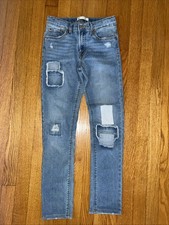 Levis Girlfriend Jeans Girls Regular 14 Light Wash Distressed Patches