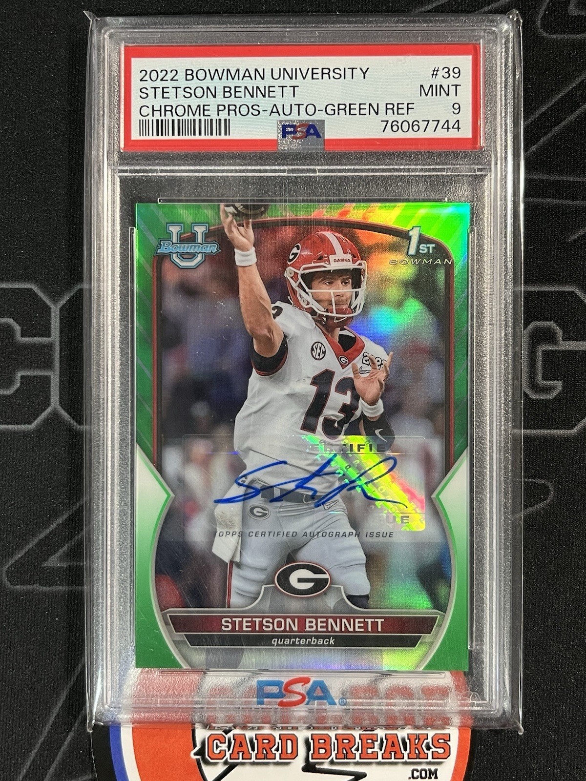 2022 STETSON BENNETT /99 AUTO 1ST GREEN REFRACTOR PSA 9 RC BOWMAN U CHROME RAMS