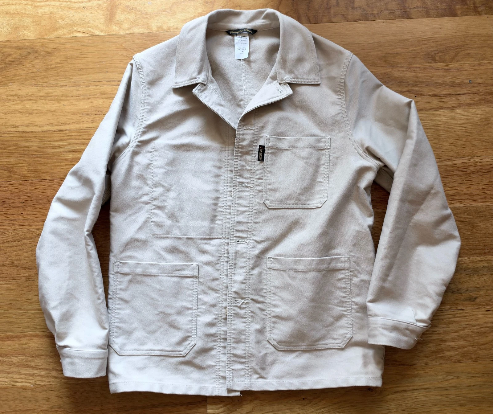 Le Laboureur French Chore Work Moleskin Jacket Size Medium Ecru Made in France image 2