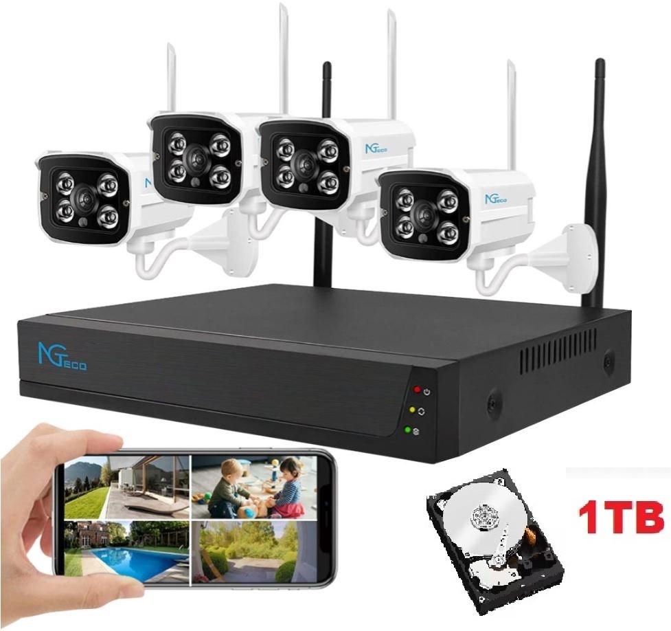 NGTeco 4CH 1080P FHD 1TB HDD NVR DVR Wireless Outdoor Securi