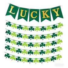 Felt Shamrock Garland Shamrock Clover Banner 6 Pcs Set with Lucky Banner 8.2ft