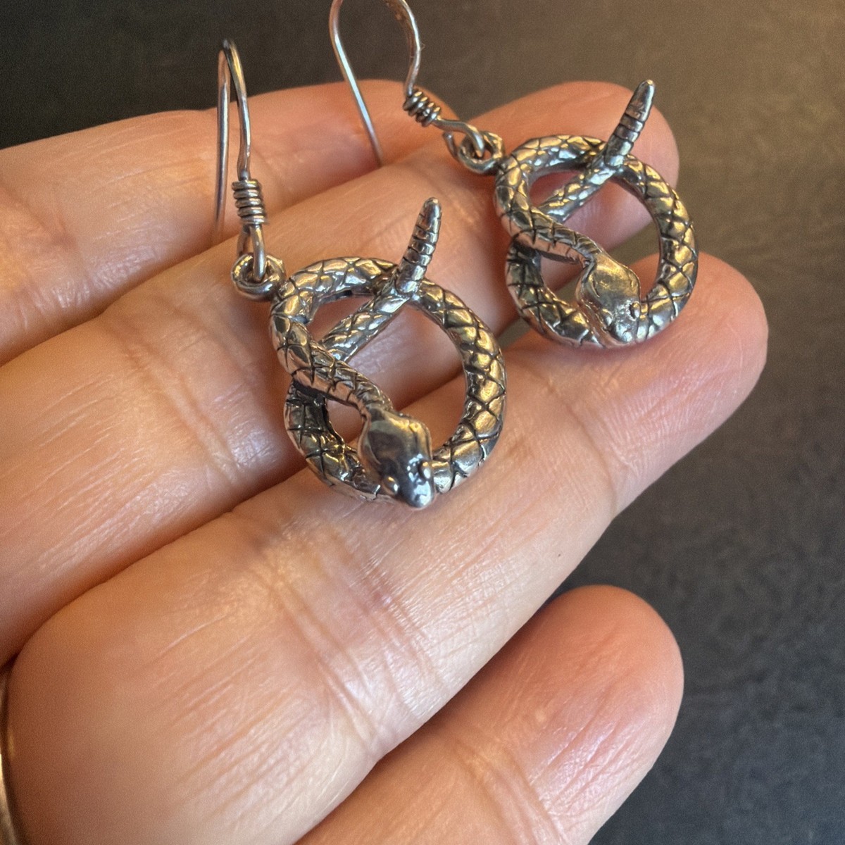 Vintage 925 Sterling Silver Snake Dangle Earrings View 5