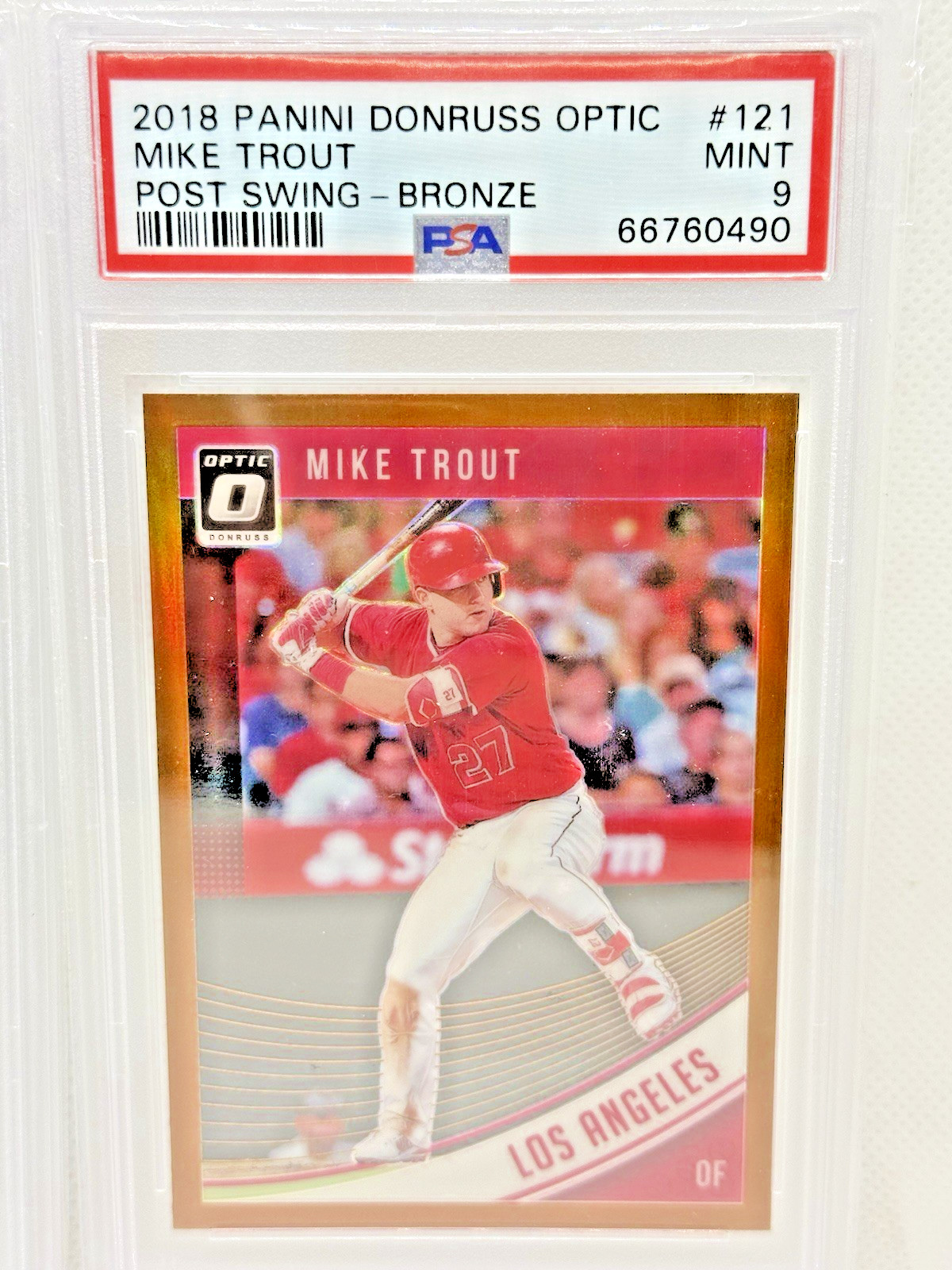 Lot x2 Mike Trout PSA Optic Carolina Blue SSP /50 & Bronze Prizm Holo Parallels view 3