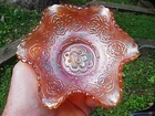 HTF Fenton Marigold Persian Medallion Grape & Cable FOOTED SAUCE for Large Bowl