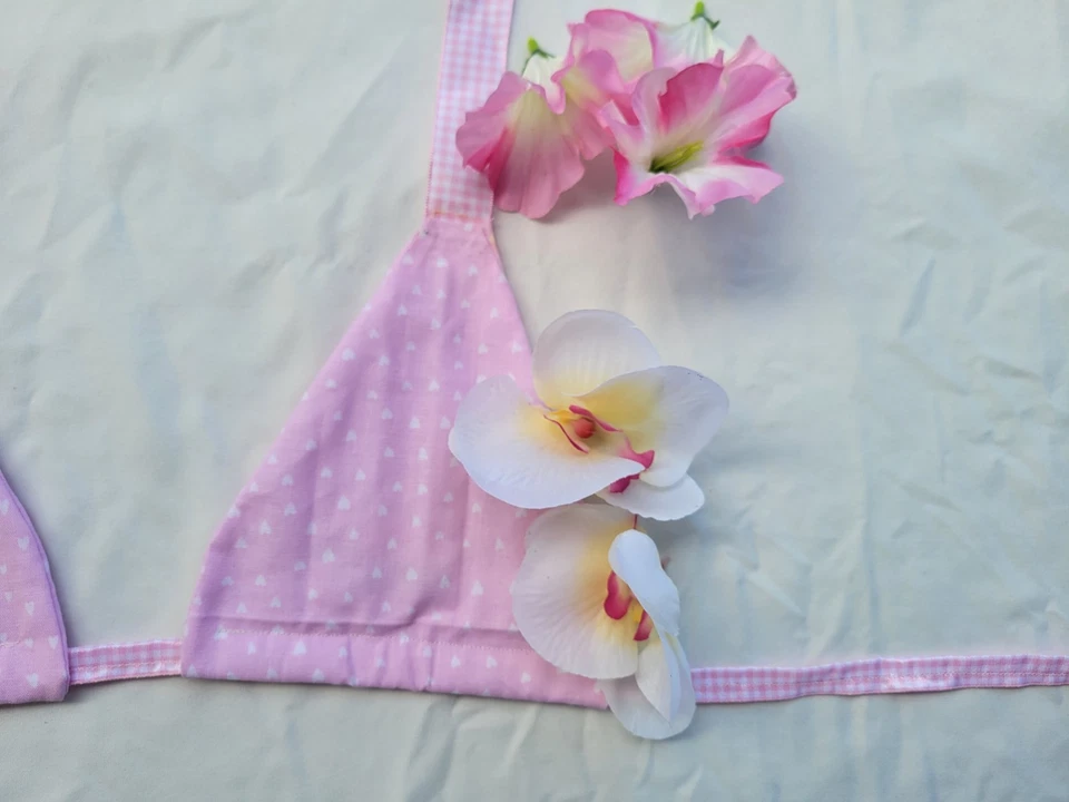 Handmade Pink Polkadot Triangle Bikini Top Swimwear Swimsuit Bikini - Image 3 of 4