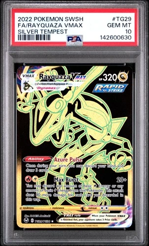 2022 POKEMON SWORD & SHIELD SILVER TEMPEST #TG29 FULL ART/RAYQUAZA VMAX PSA 10