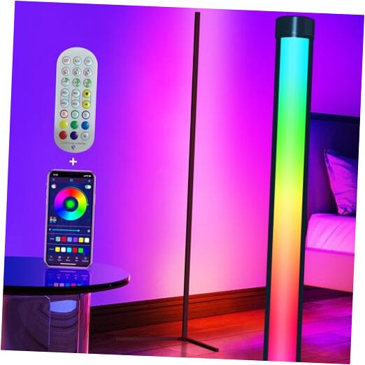 Smart RGB LED Corner Floor Lamp with App & Remote Control, 16 Colors