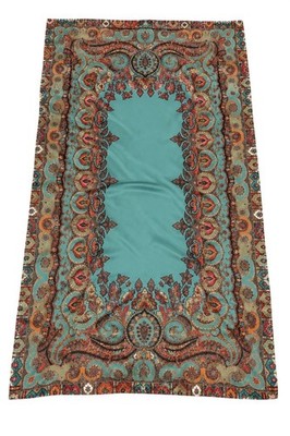 Boho Paisley Satin Scarf Wrap Shawl Teal Rust 72x31 Lightweight