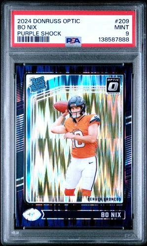 2024 PANINI DONRUSS OPTIC PURPLE SHOCK #209 BO NIX ROOKIE RC PSA 9