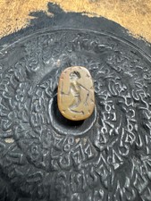 Egyptian Style Scarab Seal Stone – Carved Beetle Amulet with Warrior Figure Int