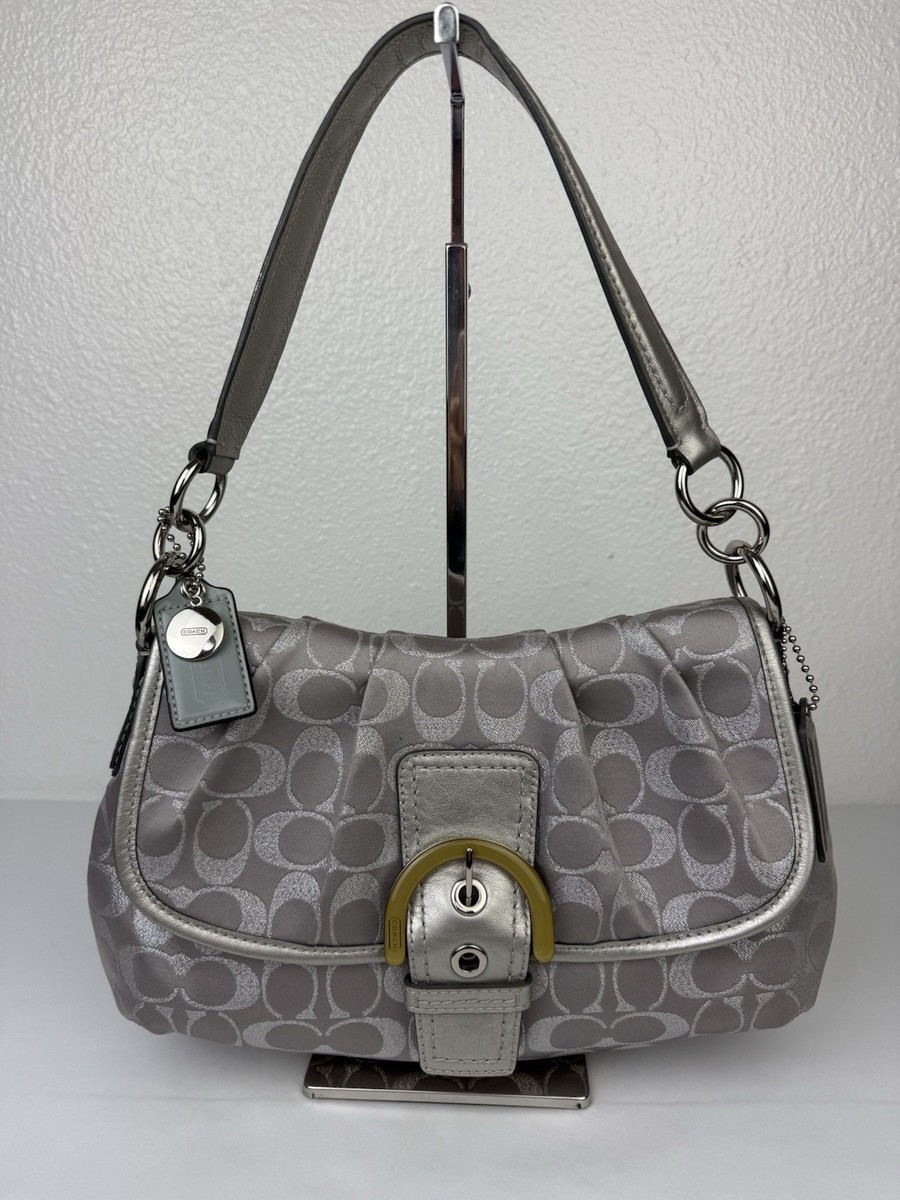 ◎y2k◎ COACH Hund Bag 2way Silver Y2K Coach F18905 Soho Silver Gray Signature Flap Shoulder