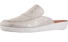FitFlop Serene Python Print Leather Mules Urban White Women's Shoes
