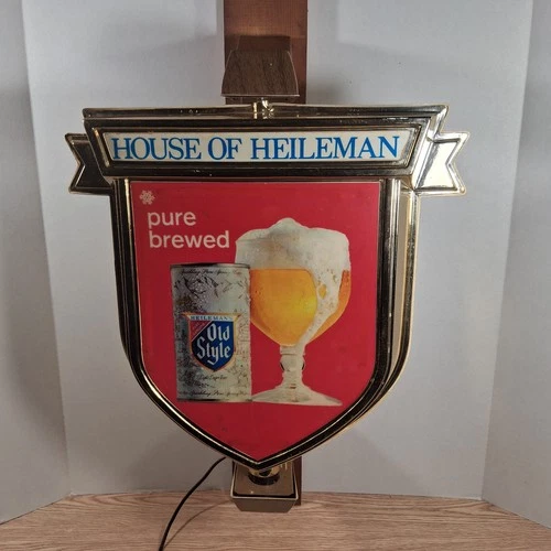 Vtg Old Style Beer Motion Light Sign House of Heileman Rotating Shield WORKING