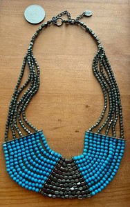 Claire's Multi Strand Choker Turqouise and Crystal Bead Necklace 16.5"