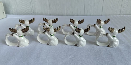 Vintage Fitz & Floyd Christmas Reindeer Napkin Ring Set Of 8 - Picture 4 of 20