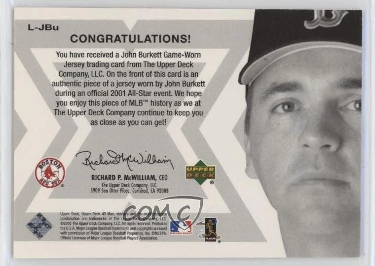 2002 Upper Deck 40 Man Looming Large Jerseys /250 John Burkett #L-JBU - Image 2 of 2