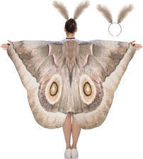 2 Pcs Halloween Moth Butterfly Wings Cape Adult Costume with Feather Headband Mo