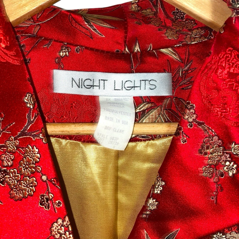 Blazer Night Lights de Michael Calderón Vintage Mezcla Seda Asiático Oriental Talla 8 Foto 3 de 4