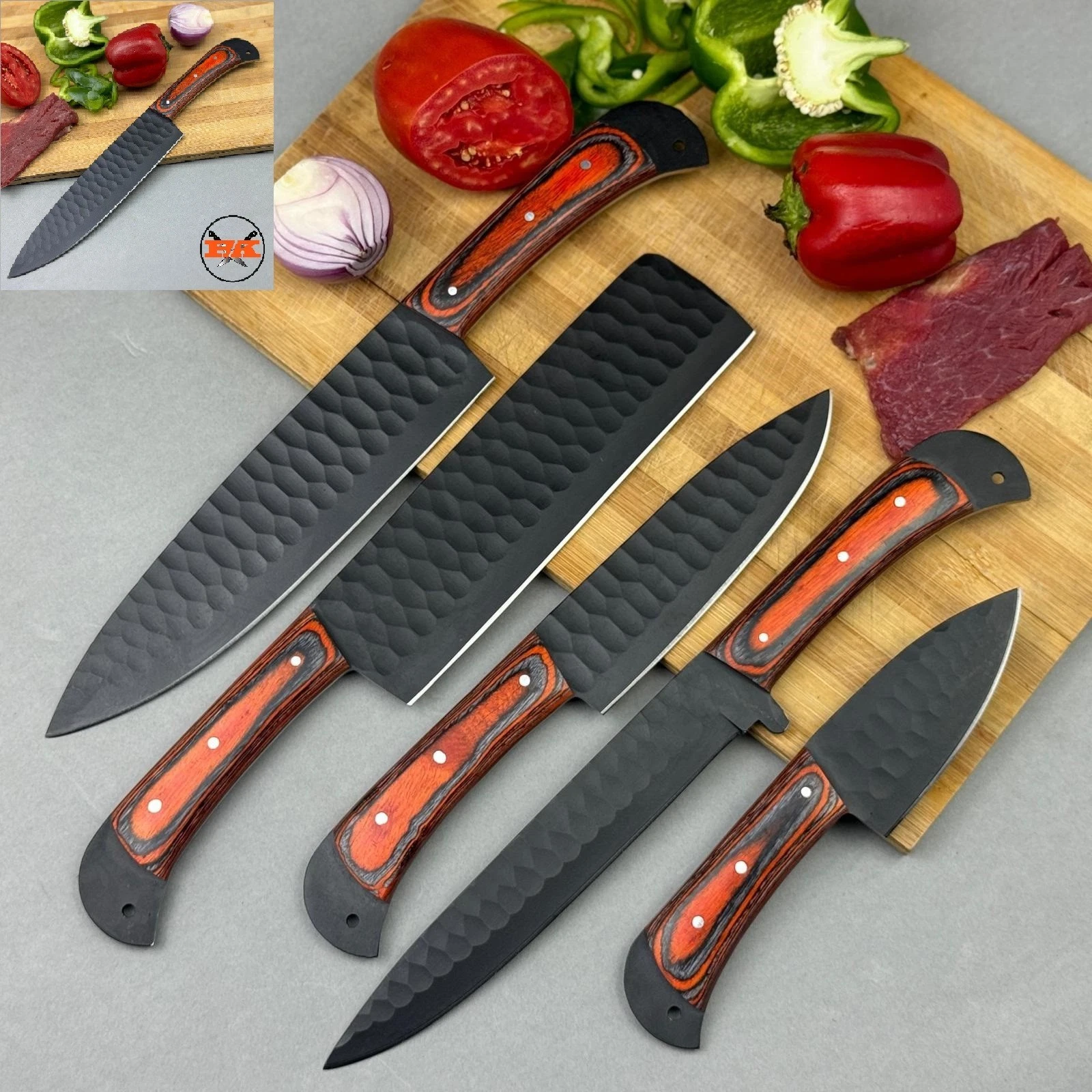 Premium 5PCS Chef Knife Set | Handmade Kitchen Knives | Wood Grip Handles