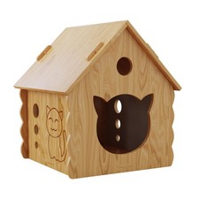 Cat House for Indoor Cats - Modern Wooden Covered Cave Bed  Sturdy  Brown
