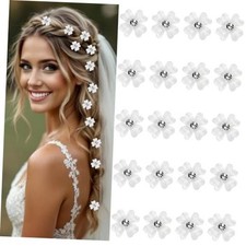 Mini White Rhinestone Flower Hair Clips, 20Pcs Sparkly Wedding Flower B white