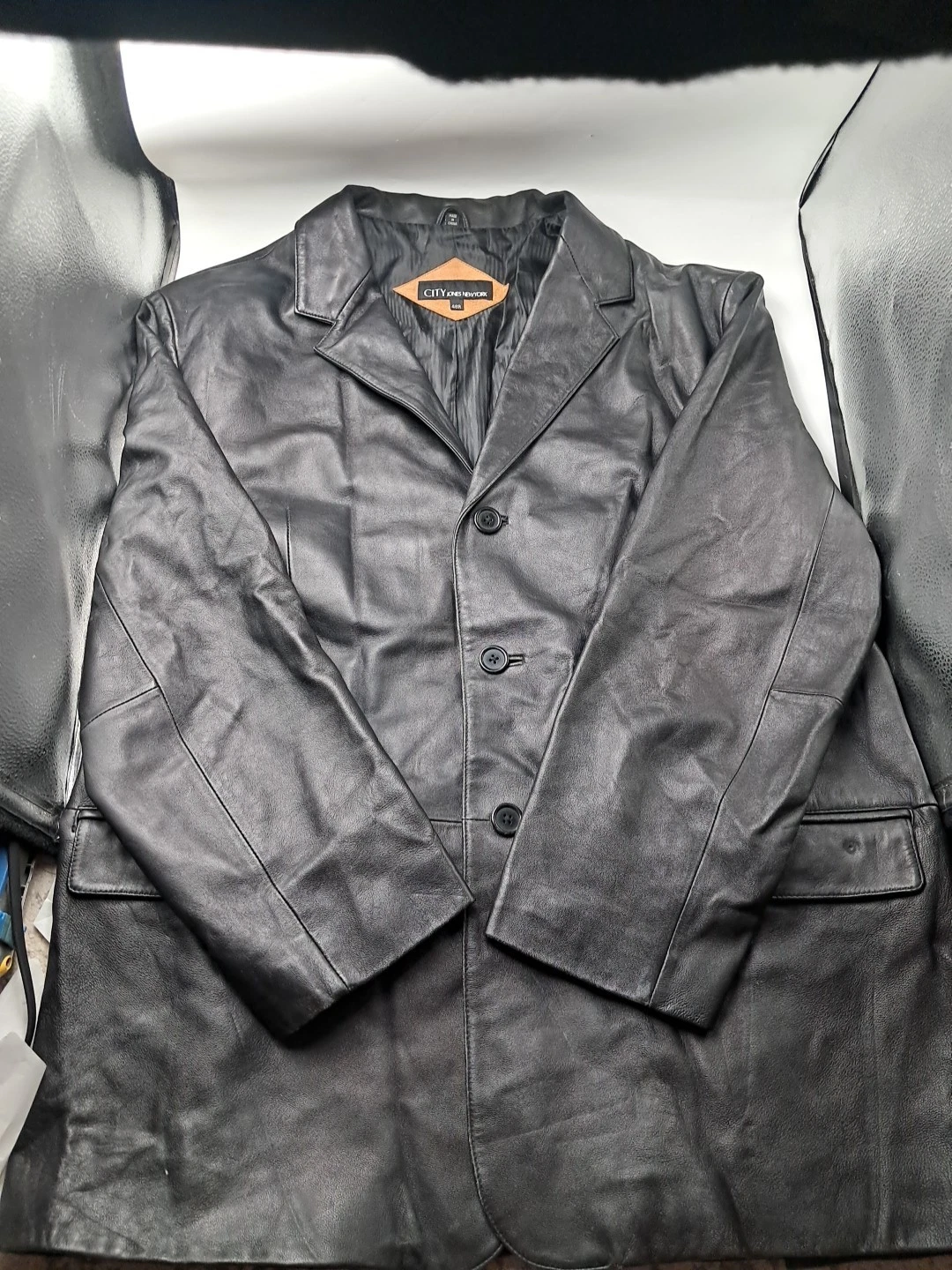 Jones New York "CITY" Jacket Mens 48R Black Genuine Leather