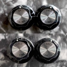 4 Black SilverTop Rickenbacker Knobs, Tone + Volume Treble/bass Split shaft
