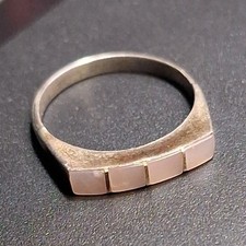 Mother of Pearl Square Inlay Band Ring Size 6.5 Sterling silver Geometric Design
