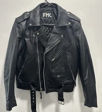 FMC First Manufacturing Black Leather Motorcycle Jacket Men’s Size S FMM200BMP