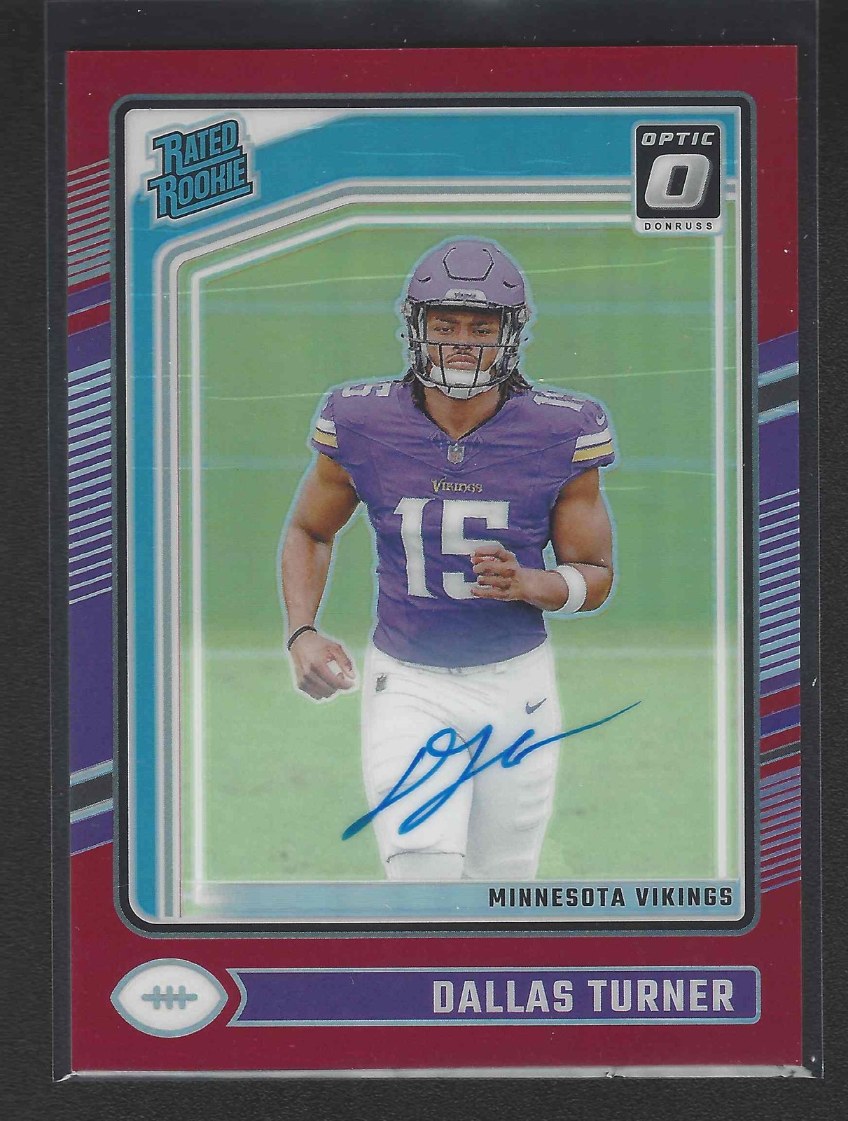 Dallas Turner 2024 Donruss Optic RC Rated Rookie Auto Red Prizm /75 Vikings