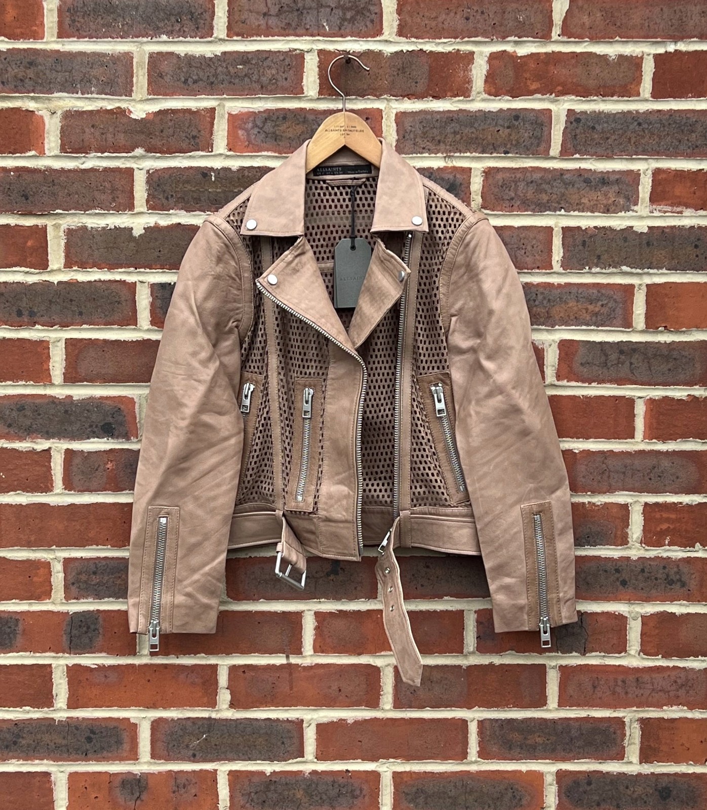 AllSaints Ladies PUNCHED Leather Jacket UK8 Brown Biker US4 EU36 BRAND NEW image 6