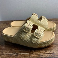 Raffia Platform Double Band Slide sandals NWOT size 9