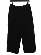 Mango Women's Suit Trousers UK 10 Black 100% Polyester Wide-Leg Dress Pants