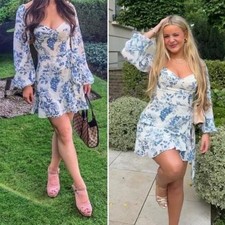 Reformation | Cammi Floral Long-Sleeve Mini Dress in Corsica Blue
