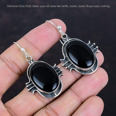 Sterling Silver Black Onyx Stone Daughter Dangle Drop Trendy Earrings Jewelry