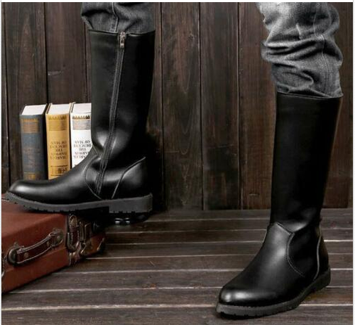 Mens Fur Leather Black Cosplay Knee 