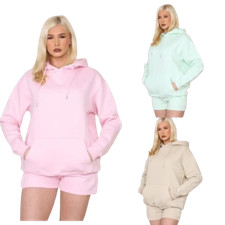 Womens Oversize Ladies Hooded Cycling Shorts Co Ord Lounge Wear Tracksuit Set