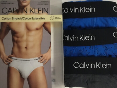 Calvin Klein Men's (2 PACK) Hip Brief Cotton Stretch Blue&Grey Size X-large