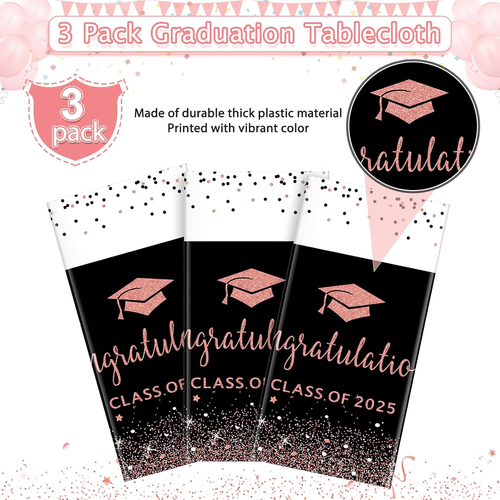 3 Pack Class of 2025 Graduation Tablecloths,Foil Dot Plastic Disposable Rectangl - Picture 4 of 12