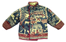 Asian Jacket Kids S/M Cows Horses Quilted Imperial Tang Chinese Toggle Button